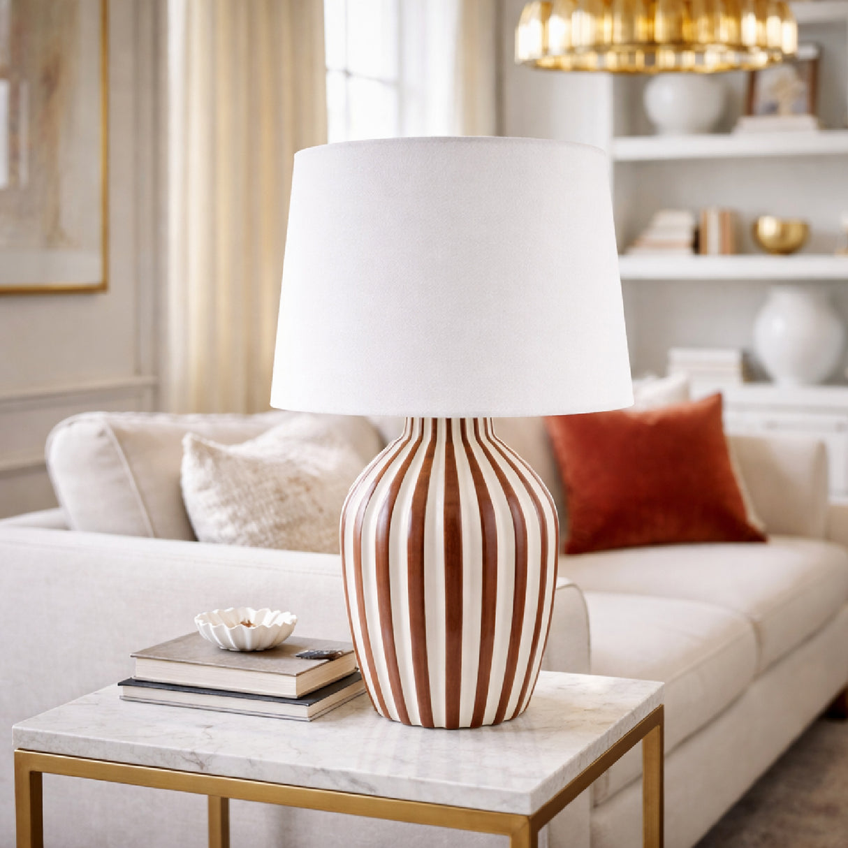 Modern European furniture - Lined Ceramic Accent Table Lamp - www.oroa.com