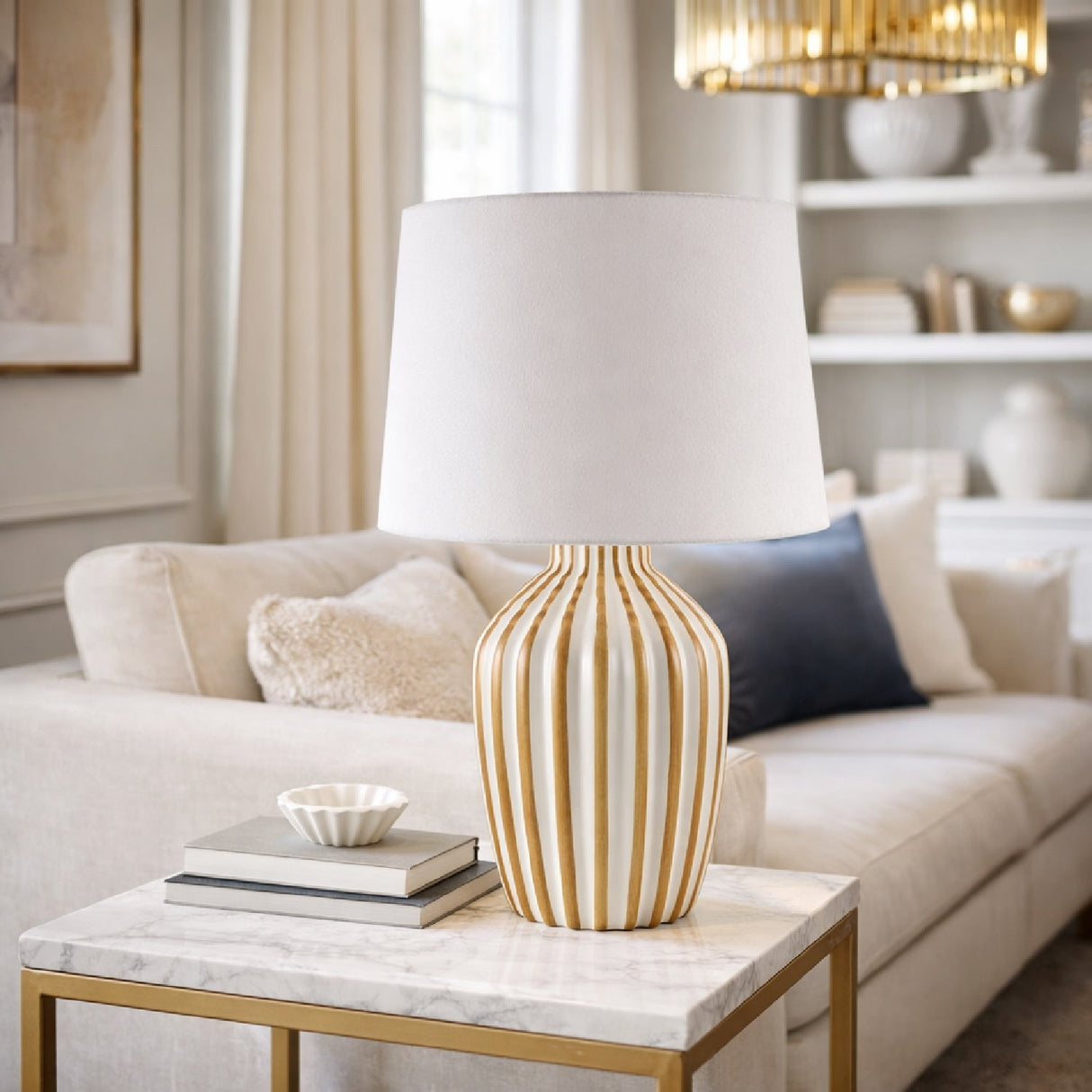 Modern European furniture - Lined Ceramic Accent Table Lamp - www.oroa.com