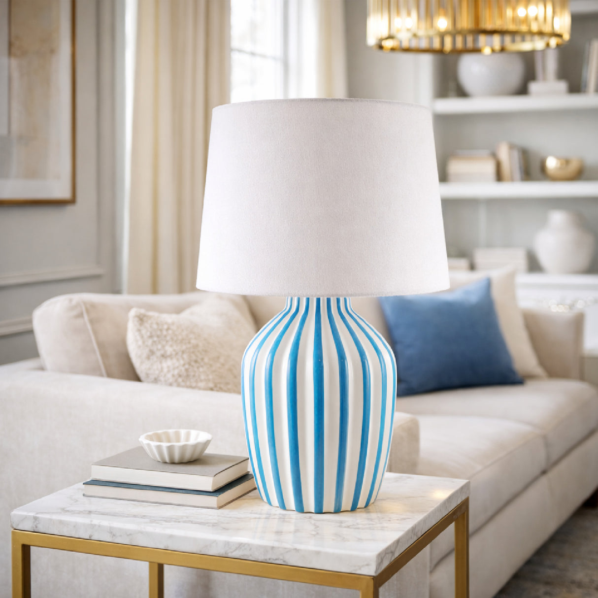 Modern European furniture - Lined Ceramic Accent Table Lamp - www.oroa.com