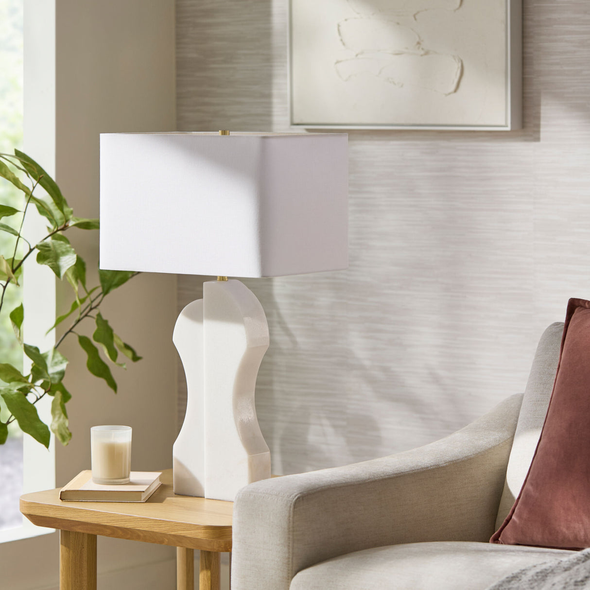 Modern European furniture - White Marble Accent Table Lamp - www.oroa.com