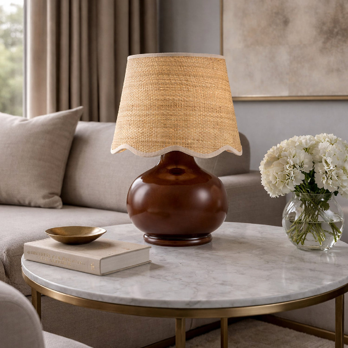 Modern European furniture - Scalloped Raffia Shade Table Lamp - www.oroa.com