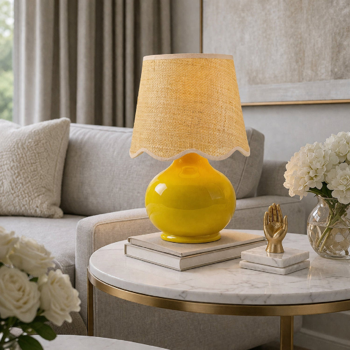Modern European furniture - Scalloped Raffia Shade Table Lamp - www.oroa.com