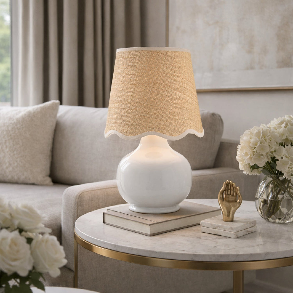 Modern European furniture - Scalloped Raffia Shade Table Lamp - www.oroa.com