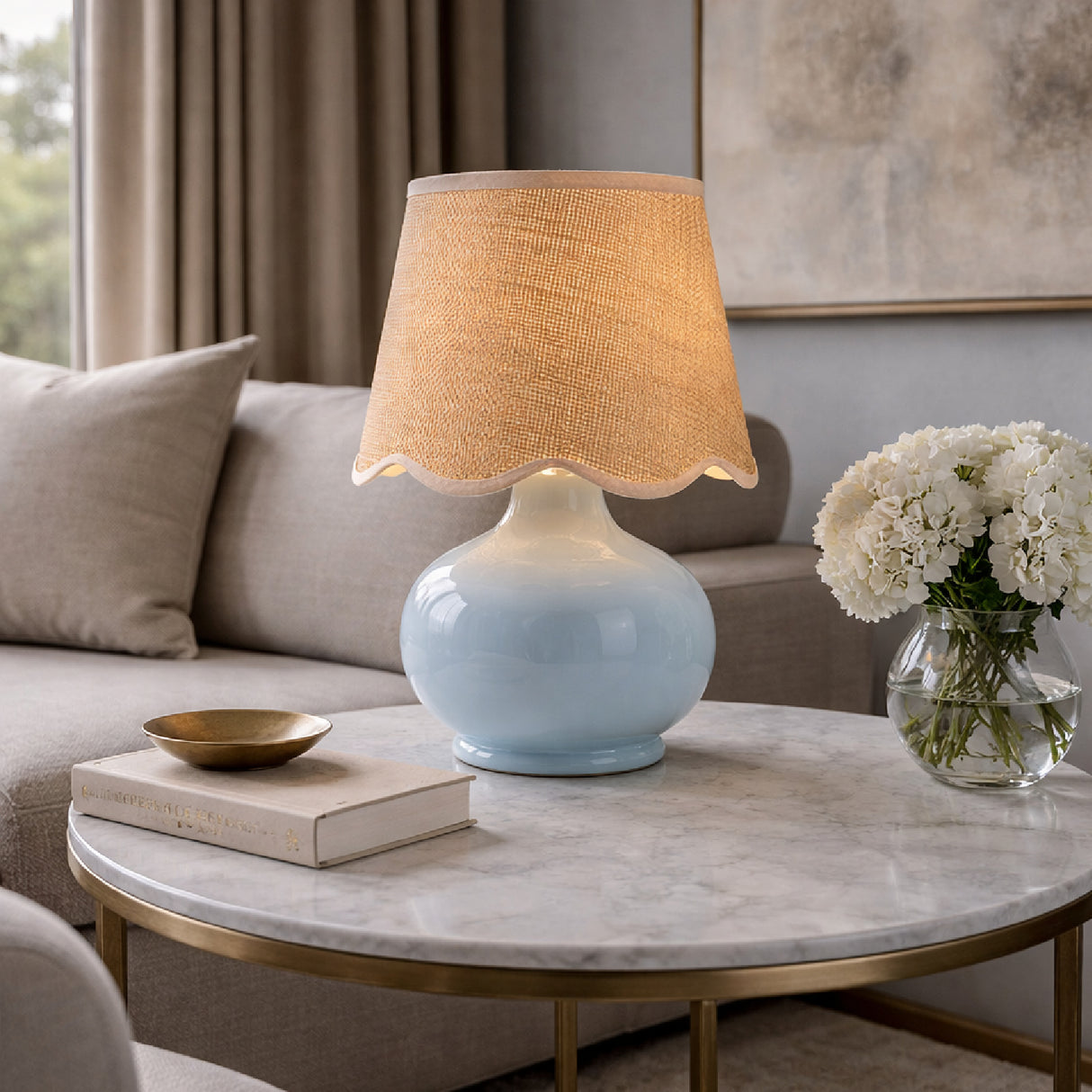 Modern European furniture - Scalloped Raffia Shade Table Lamp - www.oroa.com | Oroa.com