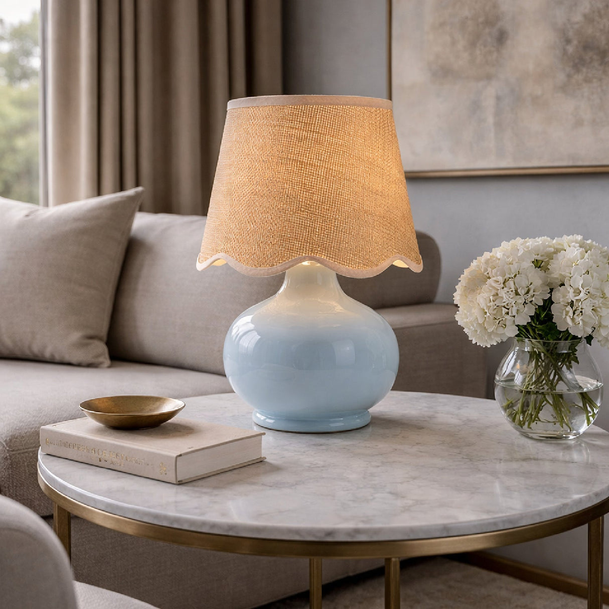 Modern European furniture - Scalloped Raffia Shade Table Lamp - www.oroa.com