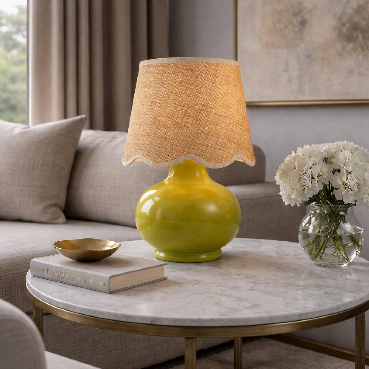 Modern European furniture - Scalloped Raffia Shade Table Lamp - www.oroa.com