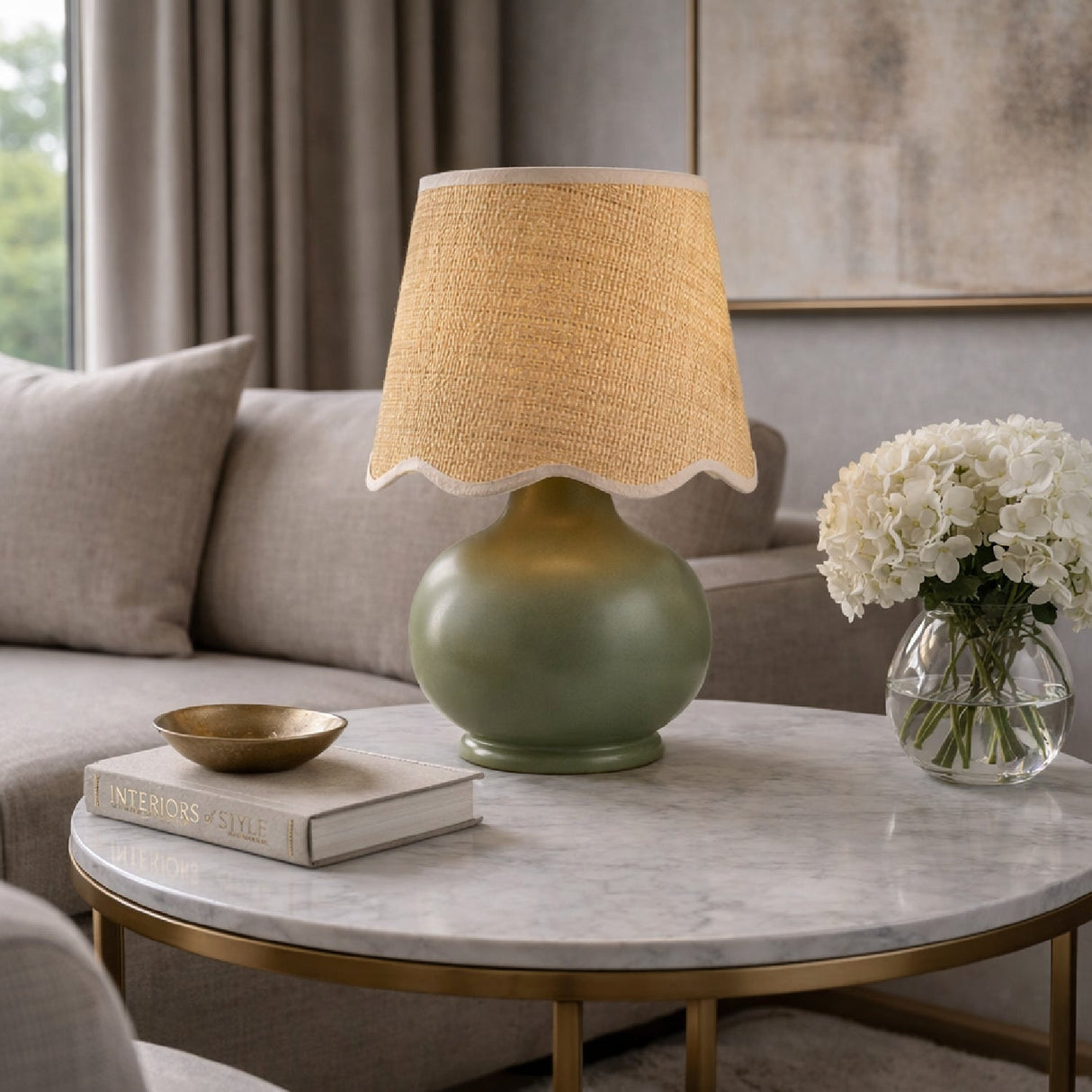 Modern European furniture - Scalloped Raffia Shade Table Lamp - www.oroa.com
