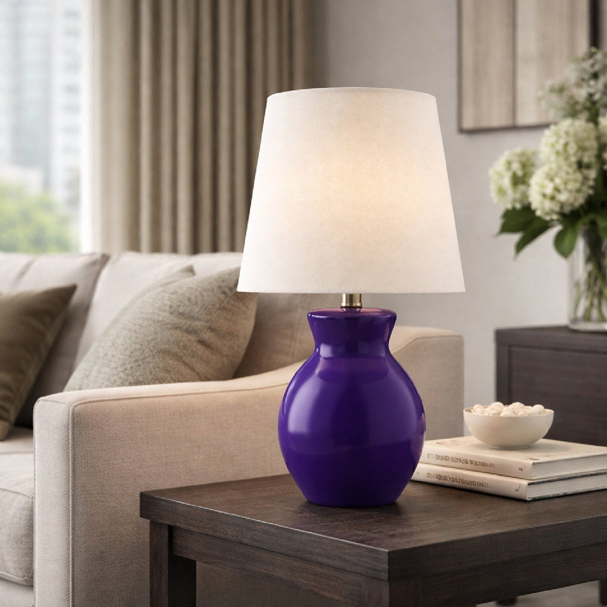 Modern European furniture - White Cotton Ceramic Table Lamp - www.oroa.com