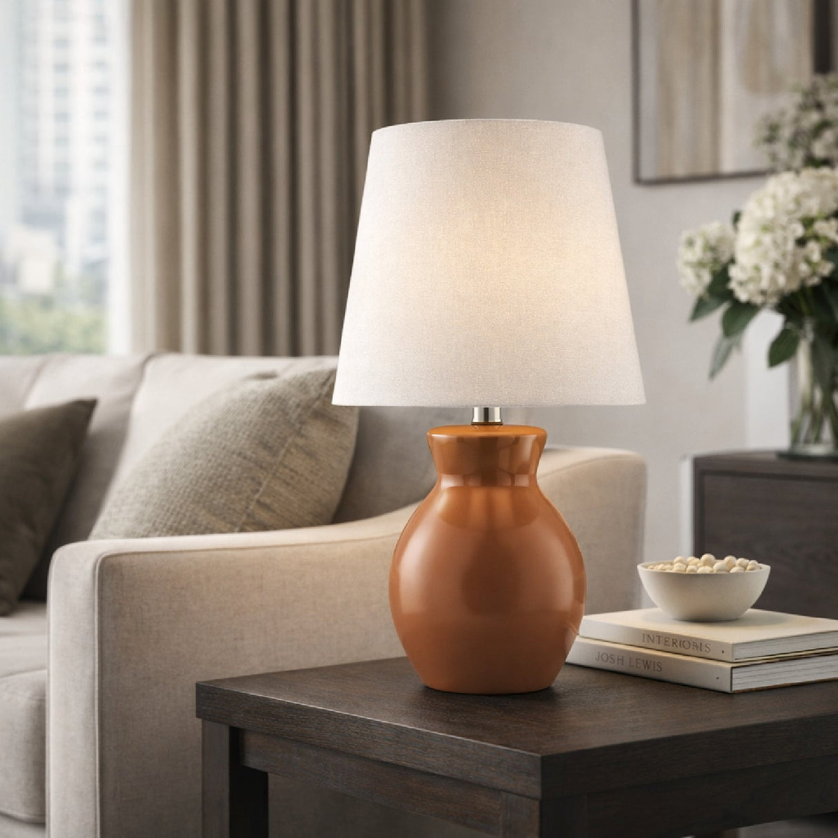 Modern European furniture - White Cotton Ceramic Table Lamp - www.oroa.com
