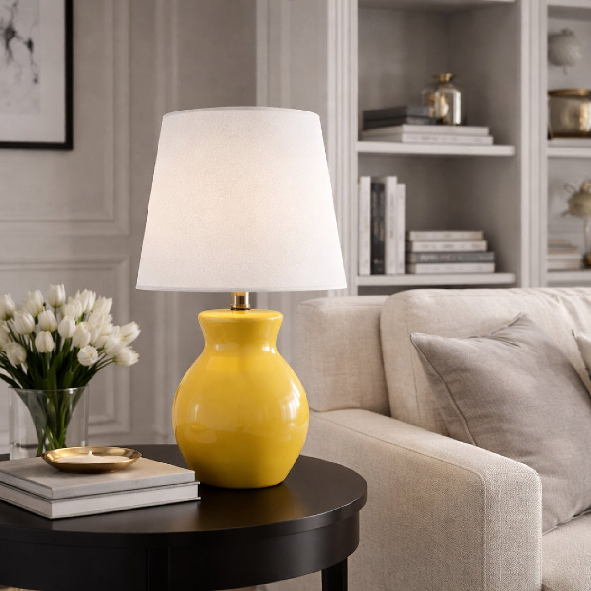Modern European furniture - White Cotton Ceramic Table Lamp - www.oroa.com