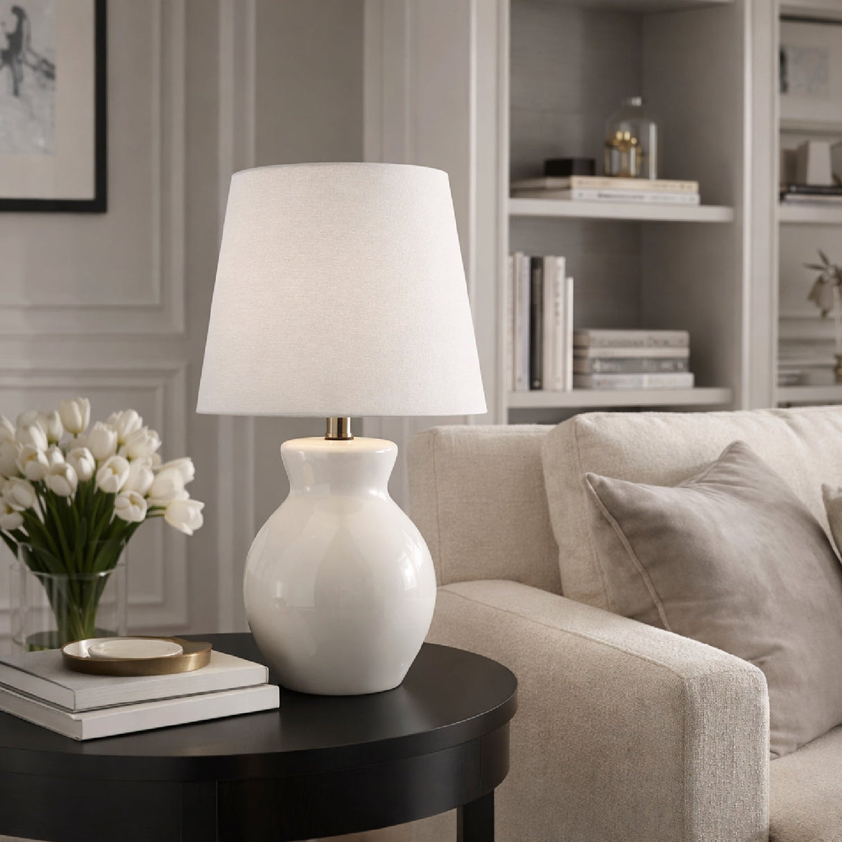Modern European furniture - White Cotton Ceramic Table Lamp - www.oroa.com