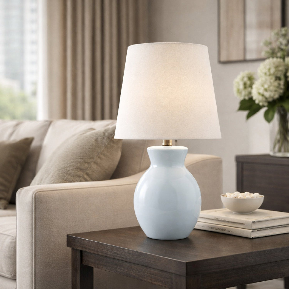 Modern European furniture - White Cotton Ceramic Table Lamp - www.oroa.com
