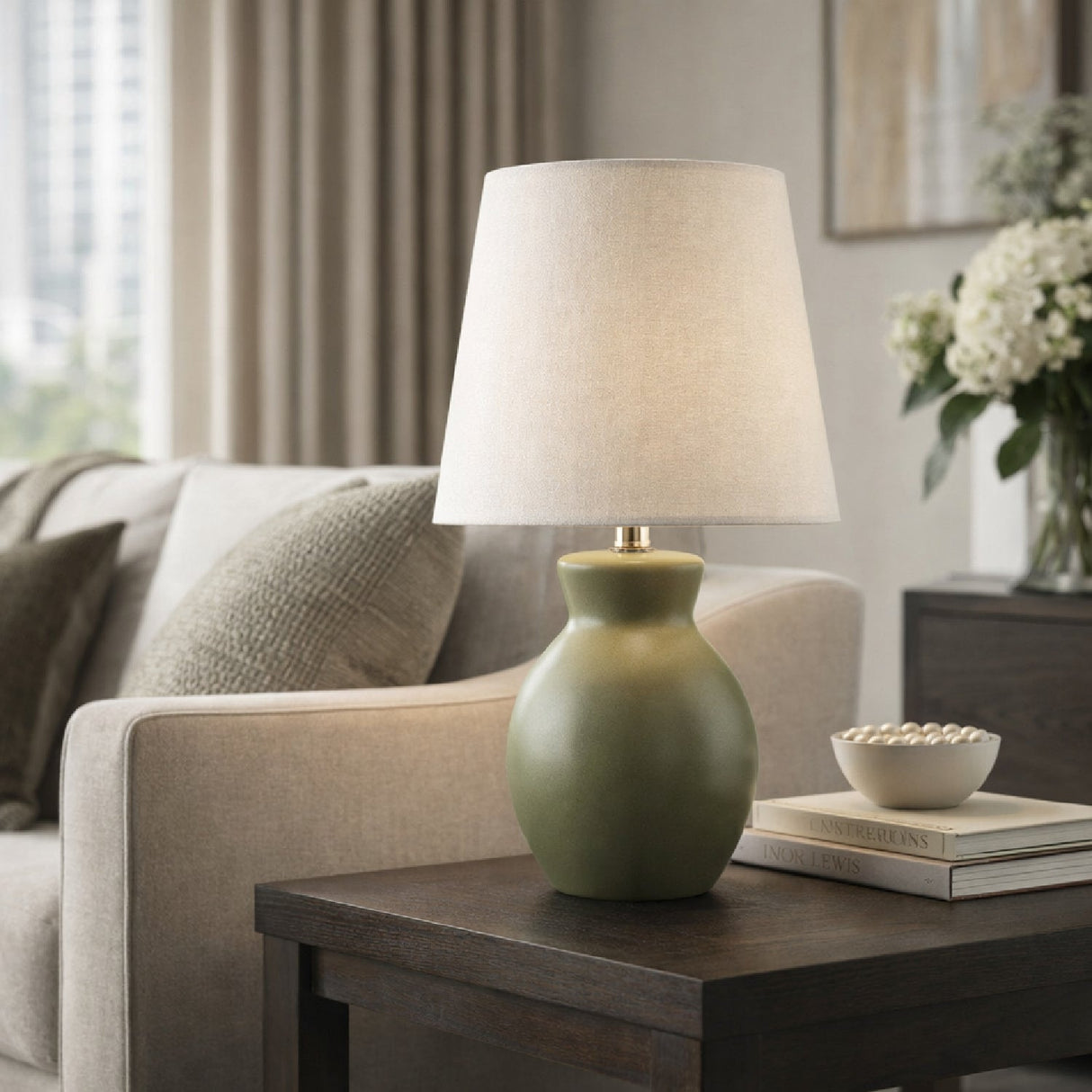 Modern European furniture - White Cotton Ceramic Table Lamp - www.oroa.com