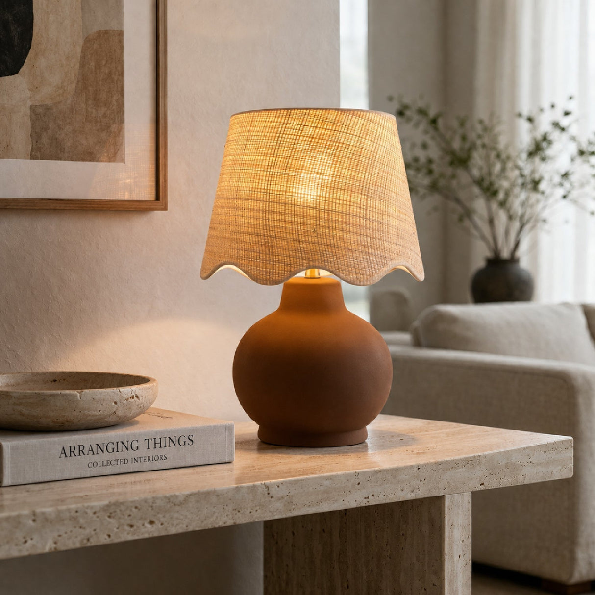 Modern European furniture - Wavy Linen Ceramic Table Lamp - www.oroa.com