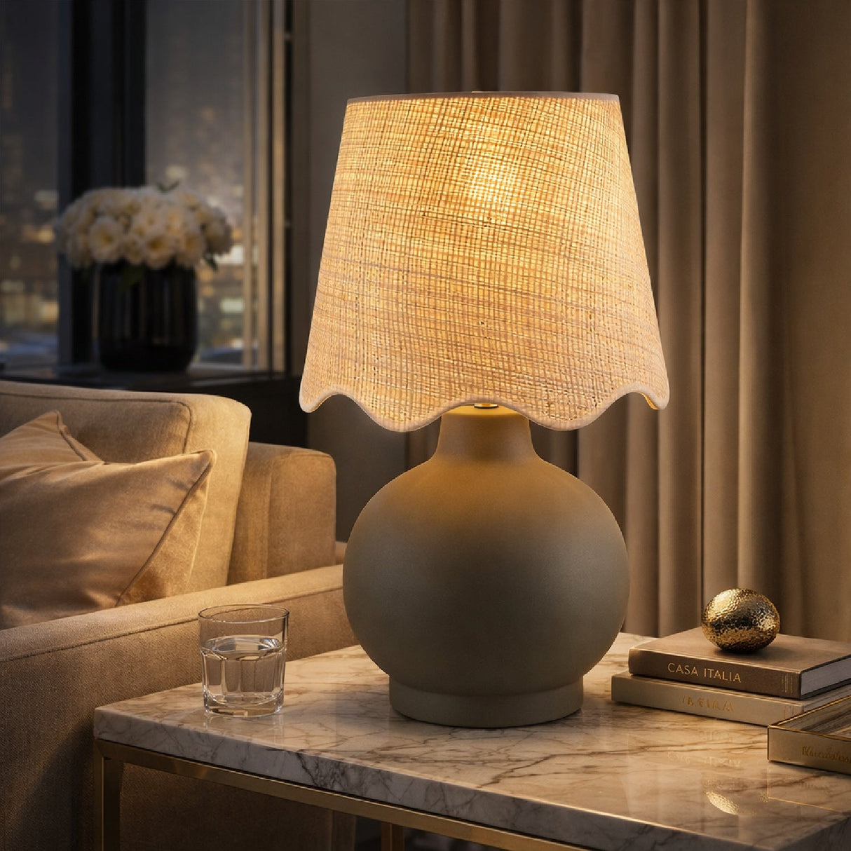 Modern European furniture - Wavy Linen Ceramic Table Lamp - www.oroa.com