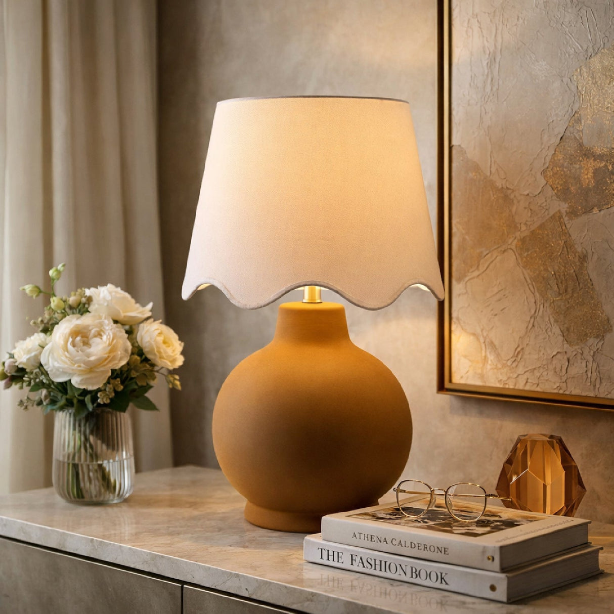 Modern European furniture - Wavy Linen Ceramic Table Lamp - www.oroa.com