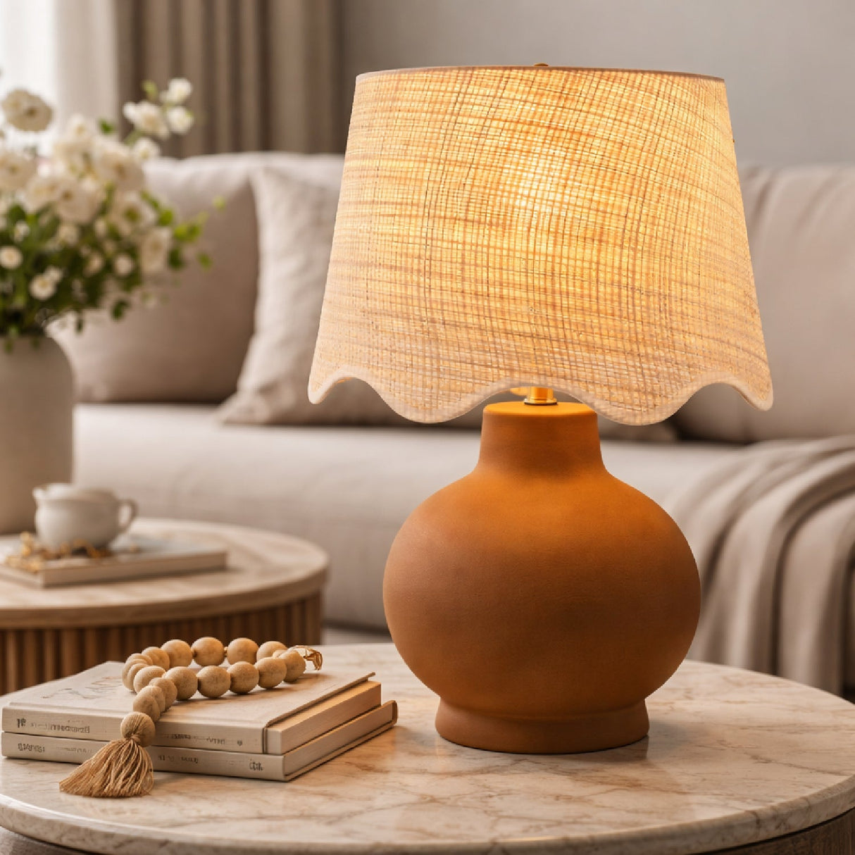 Modern European furniture - Wavy Linen Ceramic Table Lamp - www.oroa.com
