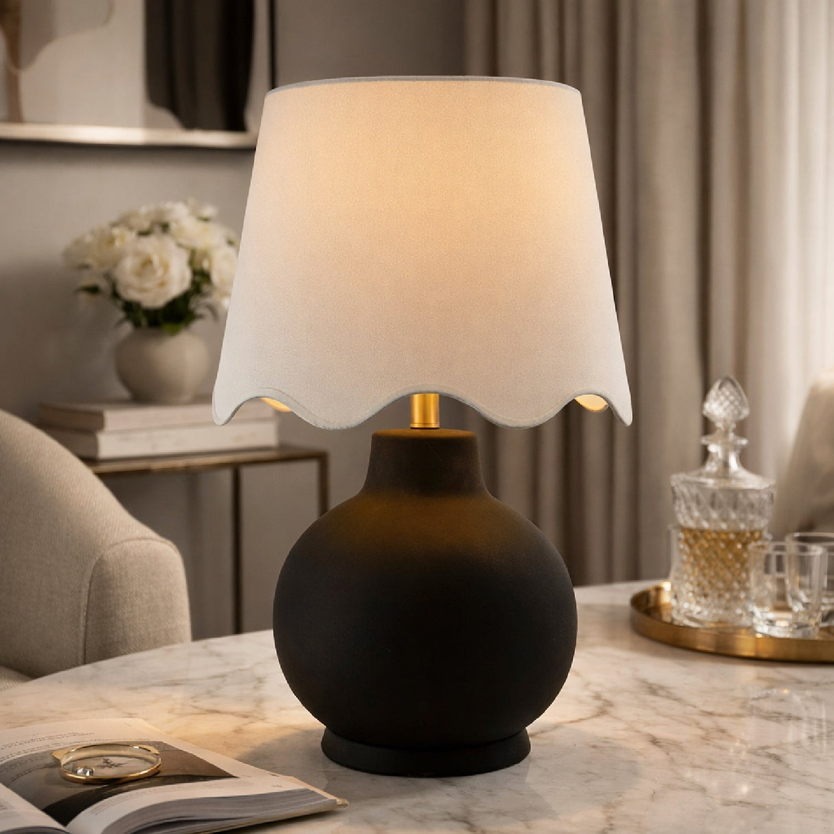 Modern European furniture - Wavy Linen Ceramic Table Lamp - www.oroa.com