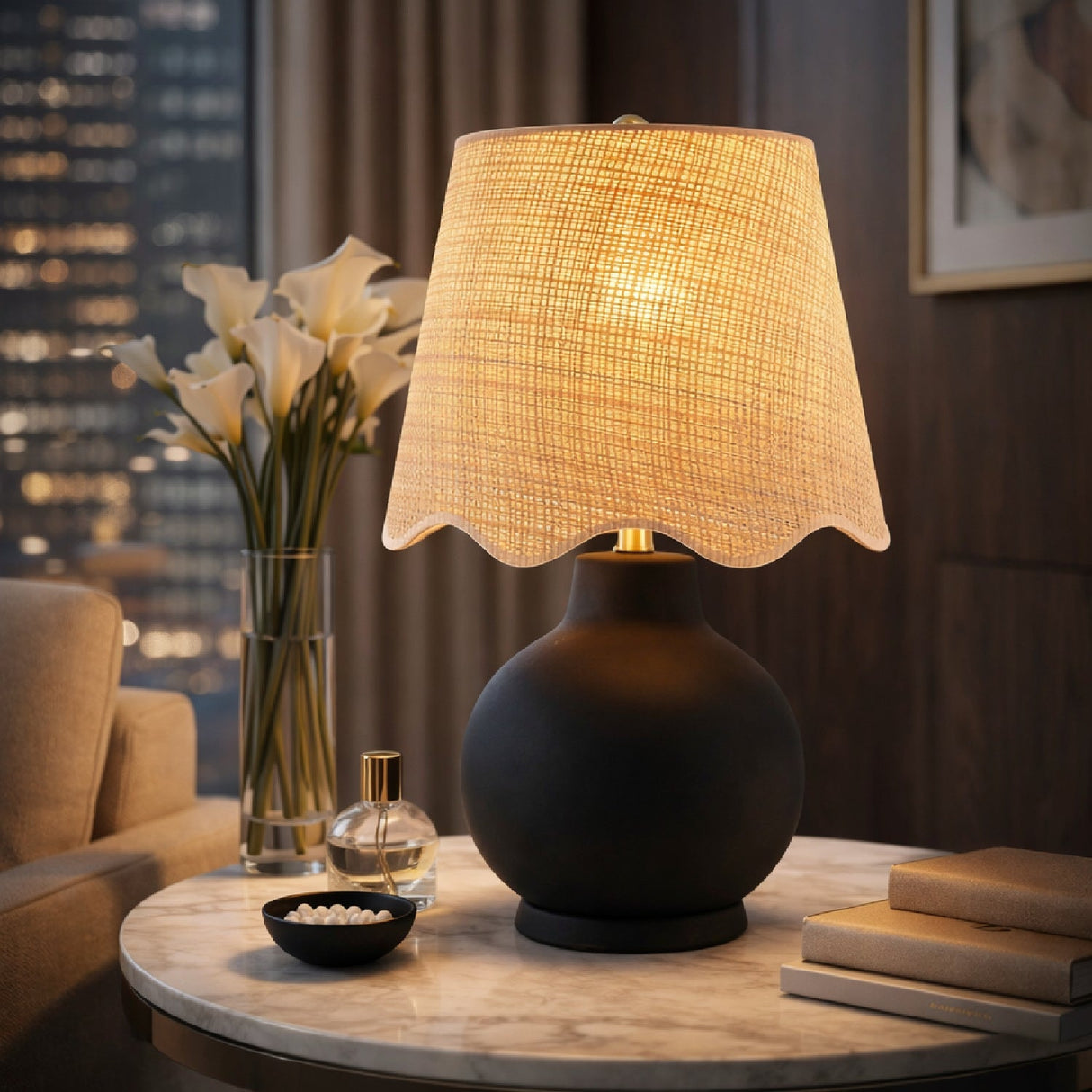 Modern European furniture - Wavy Linen Ceramic Table Lamp - www.oroa.com