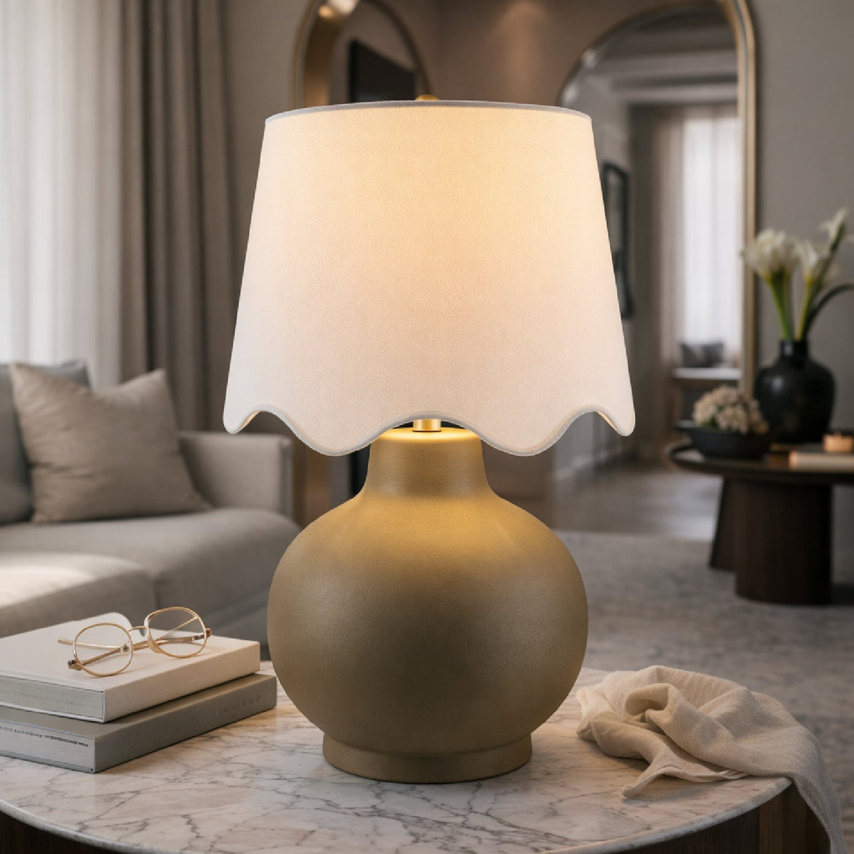 Modern European furniture - Wavy Linen Ceramic Table Lamp - www.oroa.com