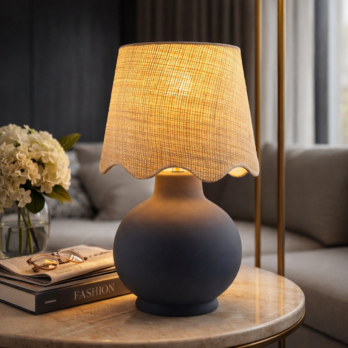 Modern European furniture - Wavy Linen Ceramic Table Lamp - www.oroa.com