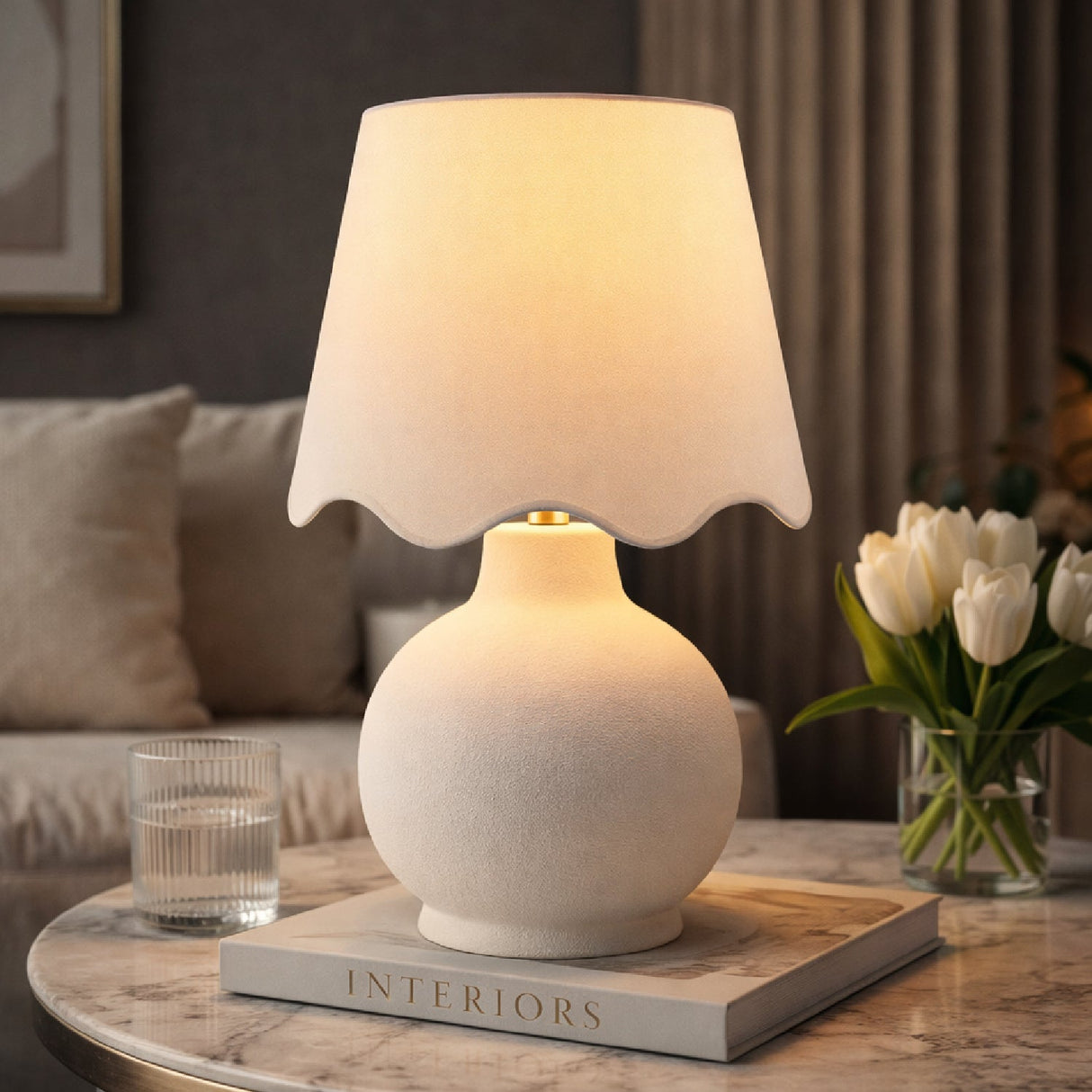 Modern European furniture - Wavy Linen Ceramic Table Lamp - www.oroa.com