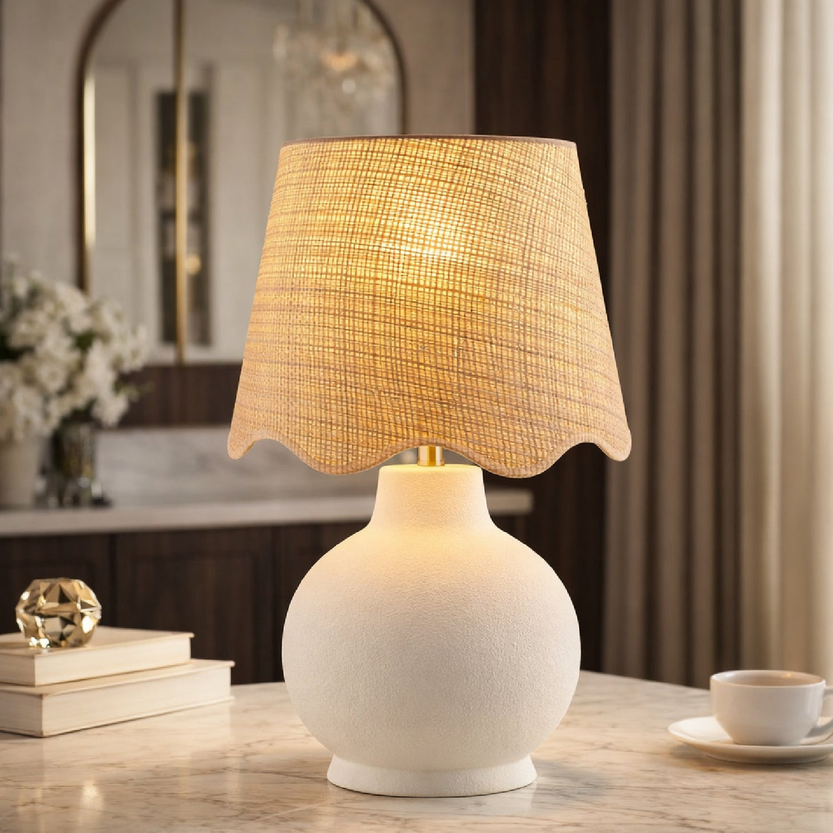 Modern European furniture - Wavy Linen Ceramic Table Lamp - www.oroa.com