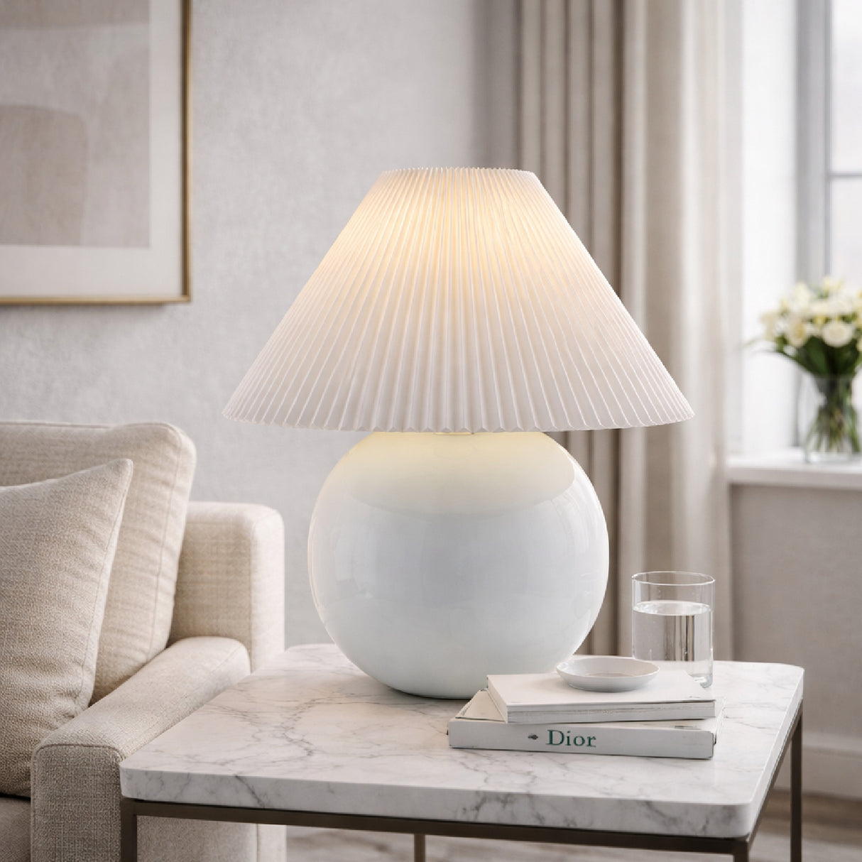 Modern European furniture - Pleated White Fabric Table Lamp - www.oroa.com