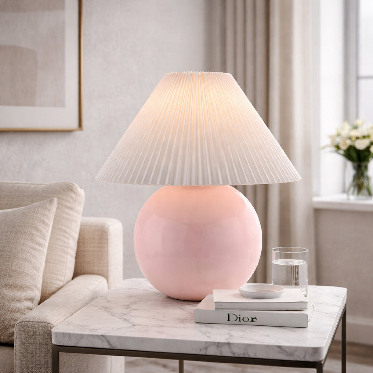 Modern European furniture - Pleated White Fabric Table Lamp - www.oroa.com