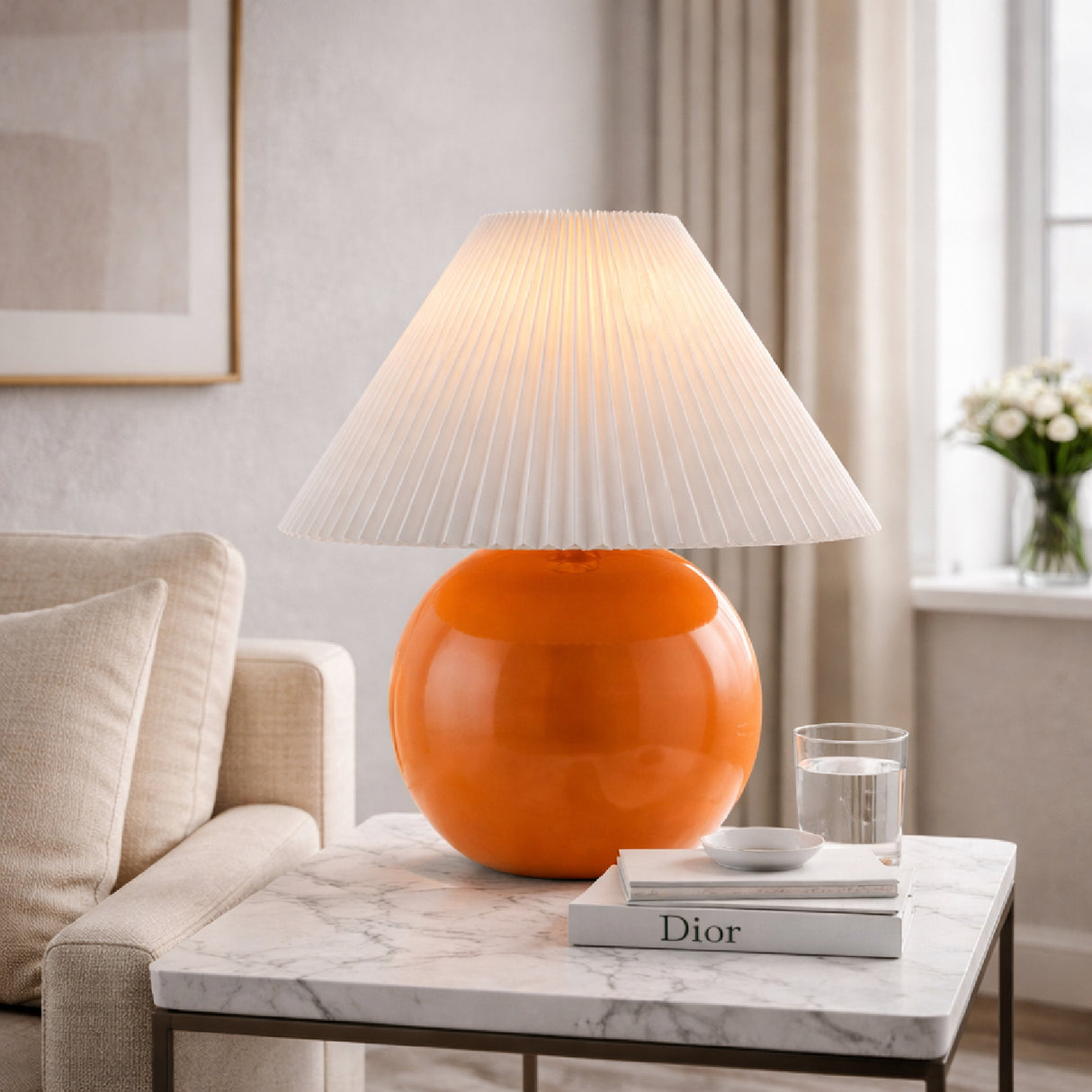 Modern European furniture - Pleated White Fabric Table Lamp - www.oroa.com