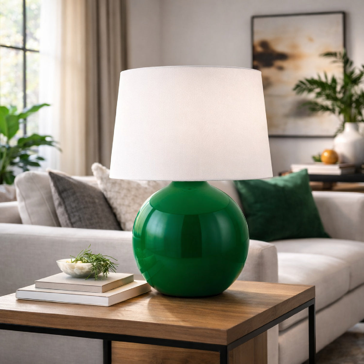 Modern European furniture - Glazed Globe Ceramic Table Lamp - www.oroa.com