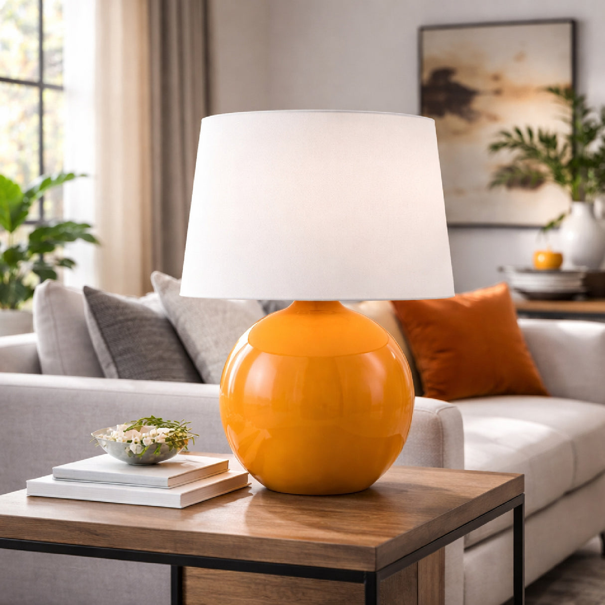Modern European furniture - Glazed Globe Ceramic Table Lamp - www.oroa.com