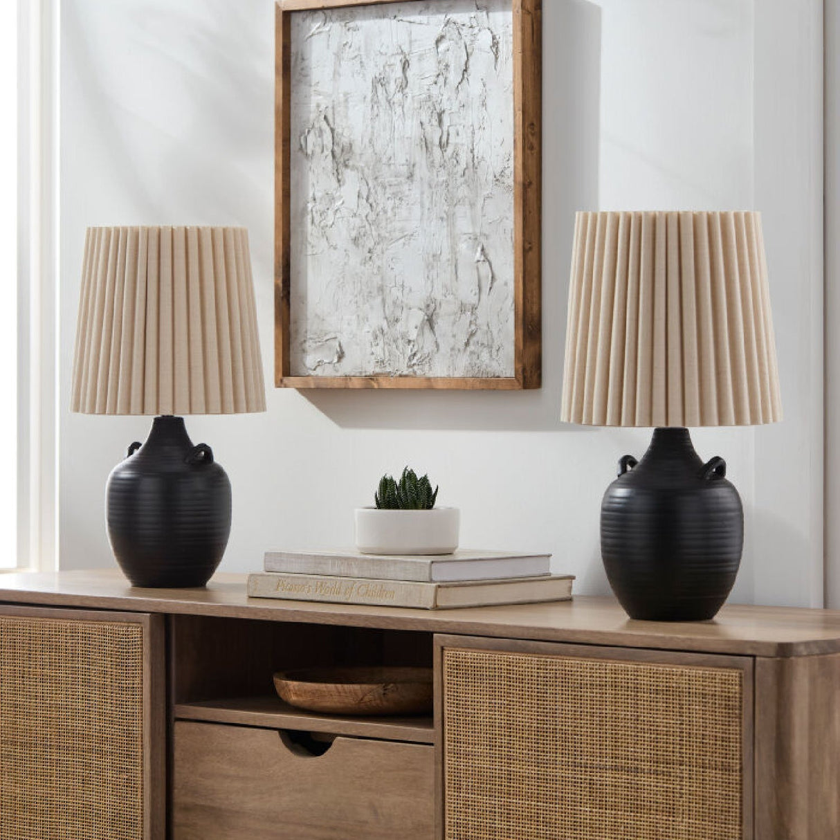 Modern European furniture - Ceramic Fluted Linen Table Lamps (2) - www.oroa.com