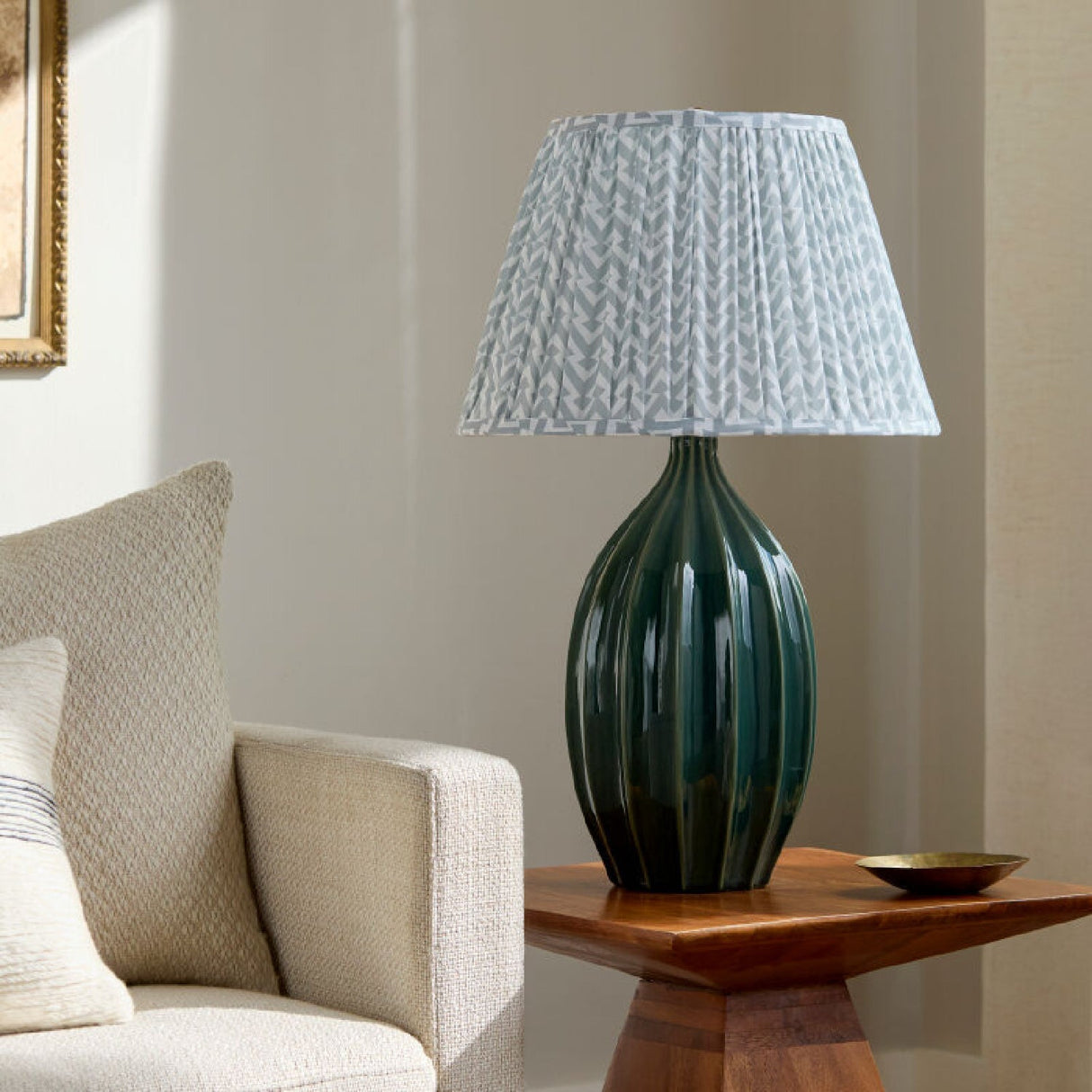 Modern European furniture - Green Fluted Ceramic Table Lamp - www.oroa.com