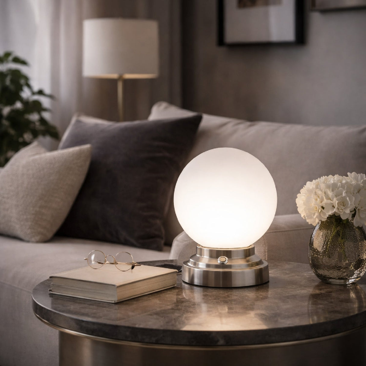 Modern European furniture - White Glass Globe Table Lamp - www.oroa.com