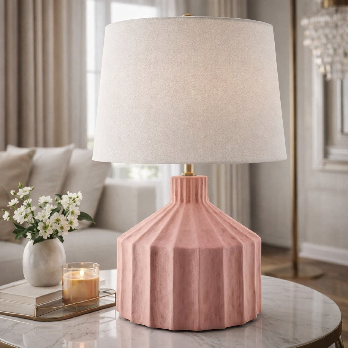 Modern European furniture - Fluted Ceramic Accent Table Lamp - www.oroa.com