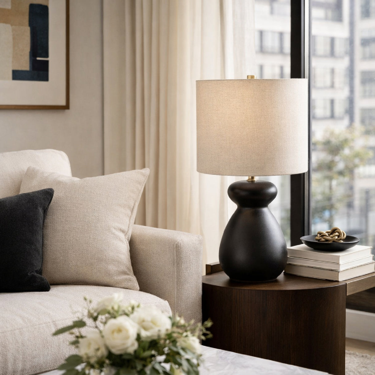 Modern European furniture - Glazed Black Ceramic Table Lamp - www.oroa.com