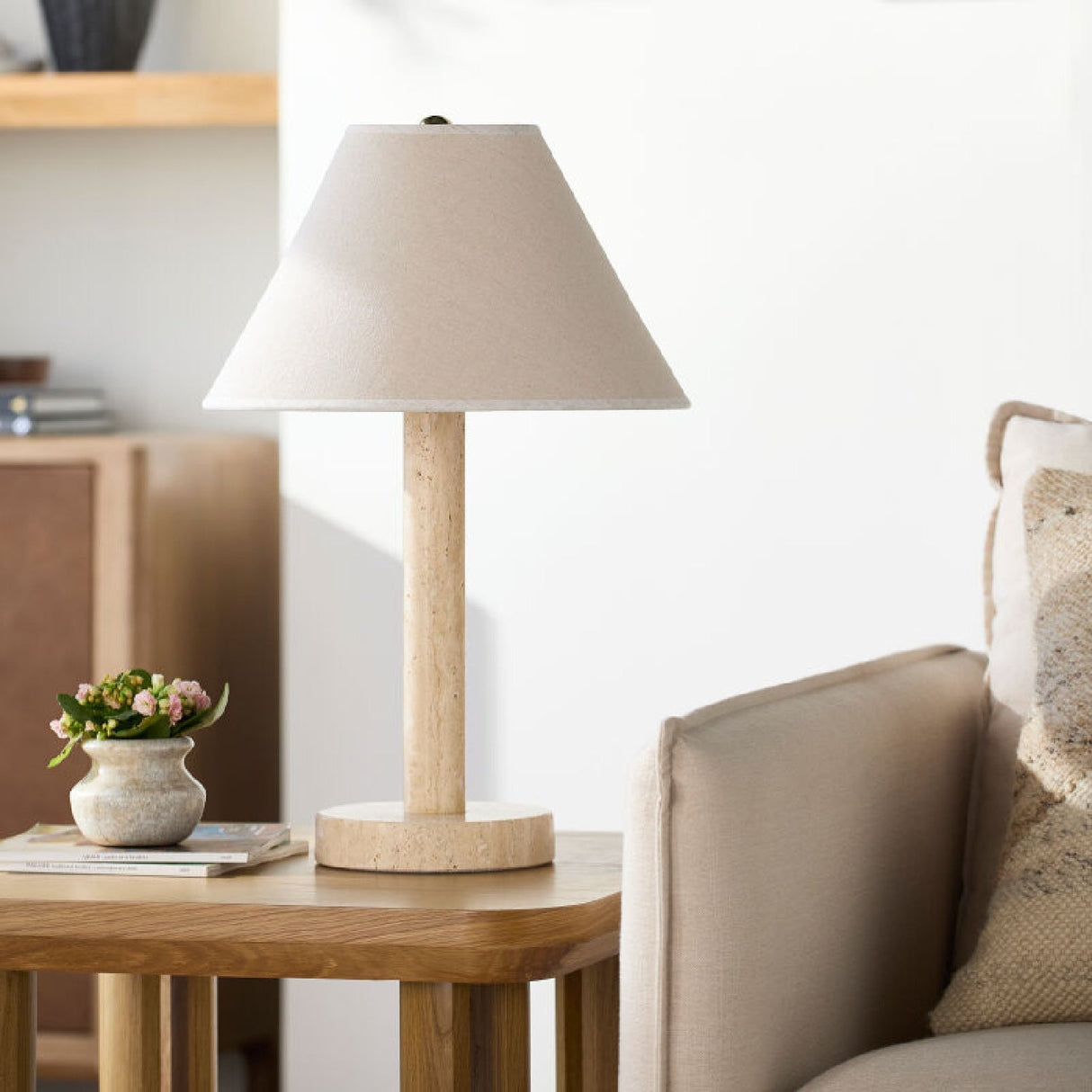 Modern European furniture - Cream Travertine Accent Table Lamp - www.oroa.com