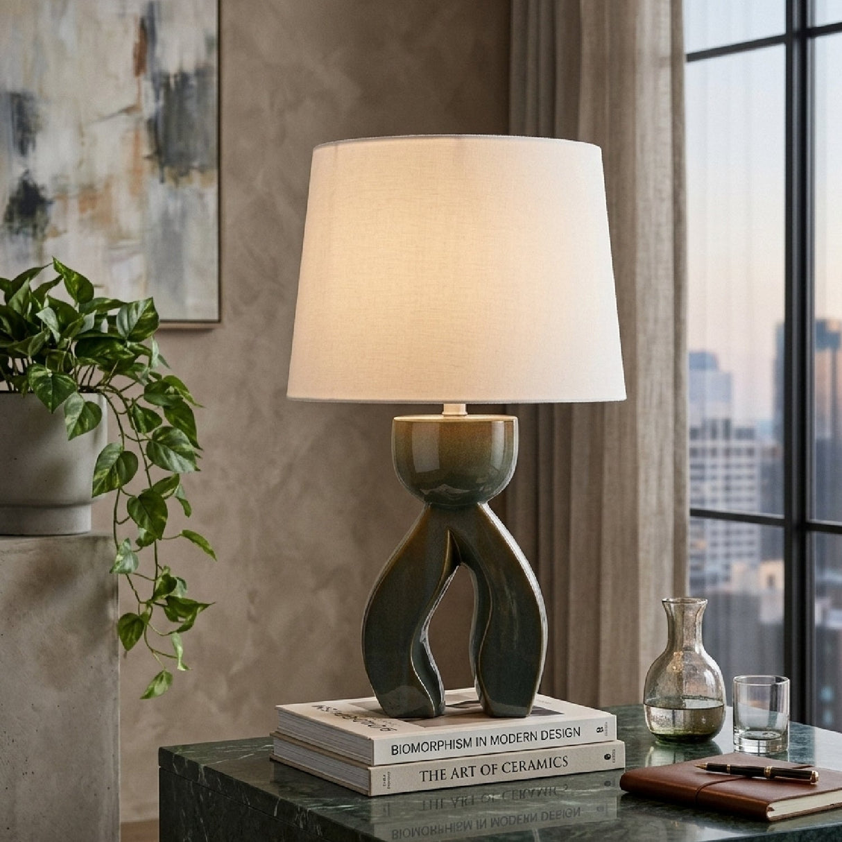 Modern European furniture - Glazed Green Ceramic Table Lamp - www.oroa.com