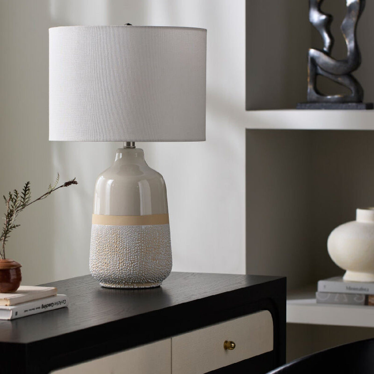 Modern European furniture - Glazed White Ceramic Table Lamp - www.oroa.com
