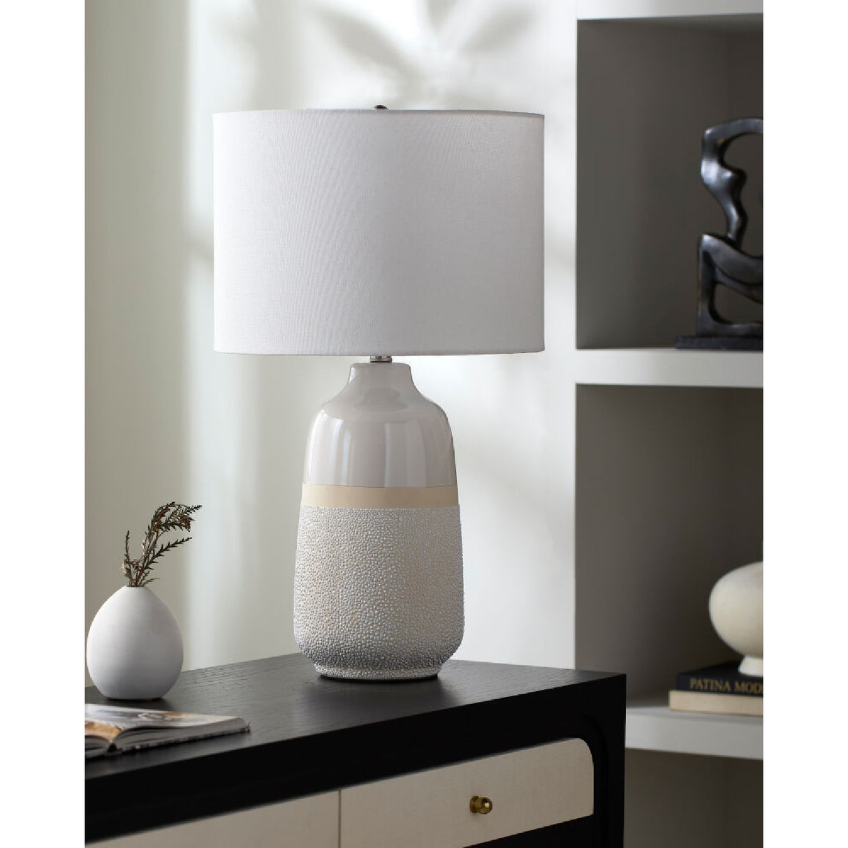 Modern European furniture - Glazed White Ceramic Table Lamp - www.oroa.com