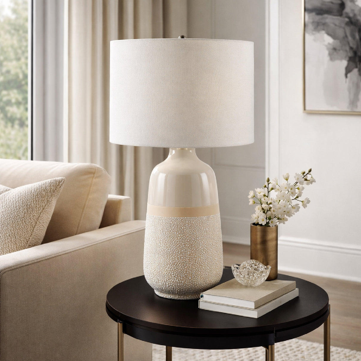 Modern European furniture - Glazed White Ceramic Table Lamp - www.oroa.com