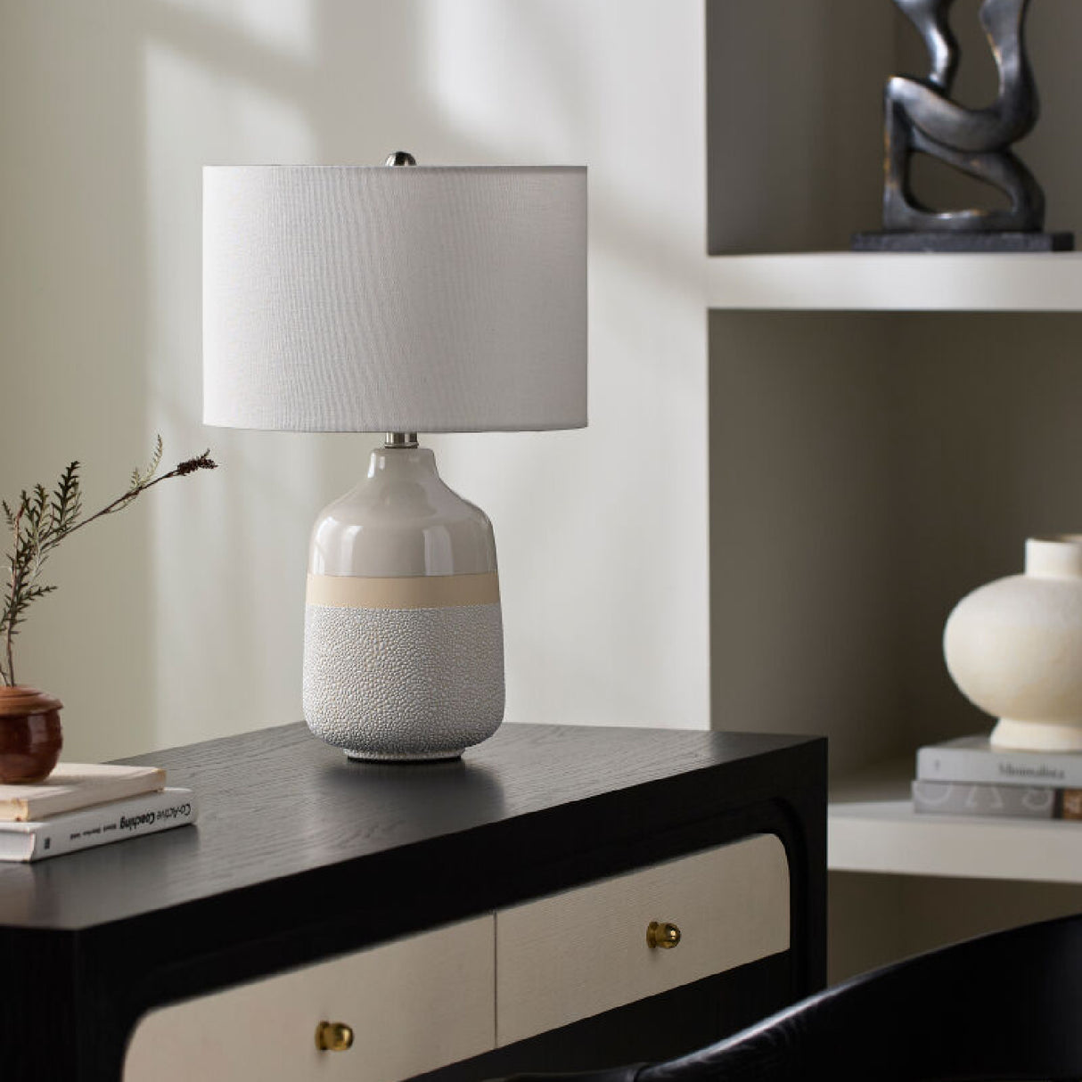 Modern European furniture - Glazed White Ceramic Table Lamp - www.oroa.com