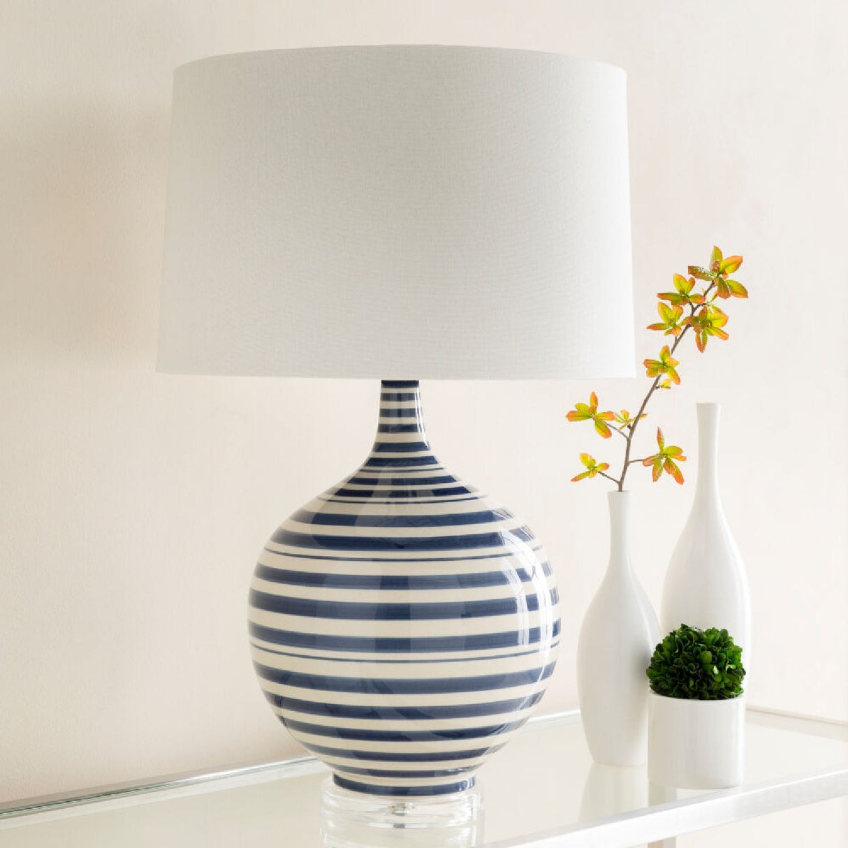 Modern European furniture - Navy Stripes Ceramic Table Lamp - www.oroa.com