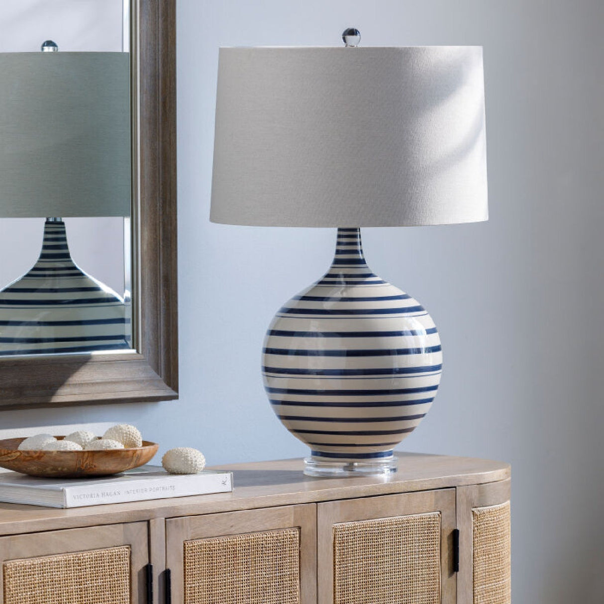 Modern European furniture - Navy Stripes Ceramic Table Lamp - www.oroa.com