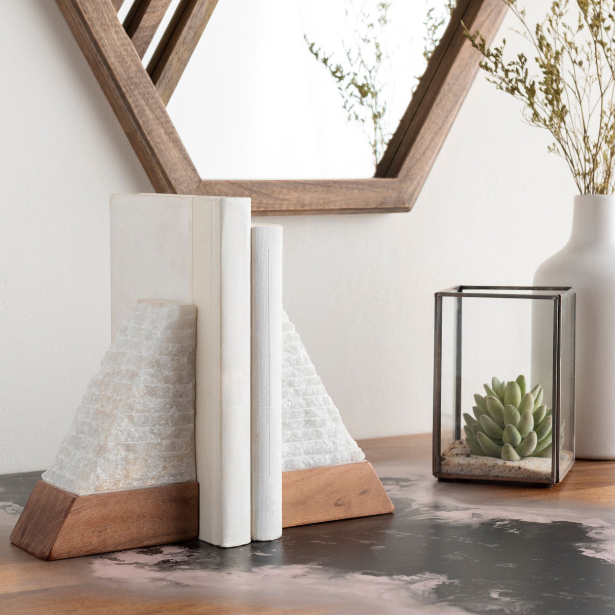 Modern European furniture - White Stone Triangular Bookend Set (2) - www.oroa.com
