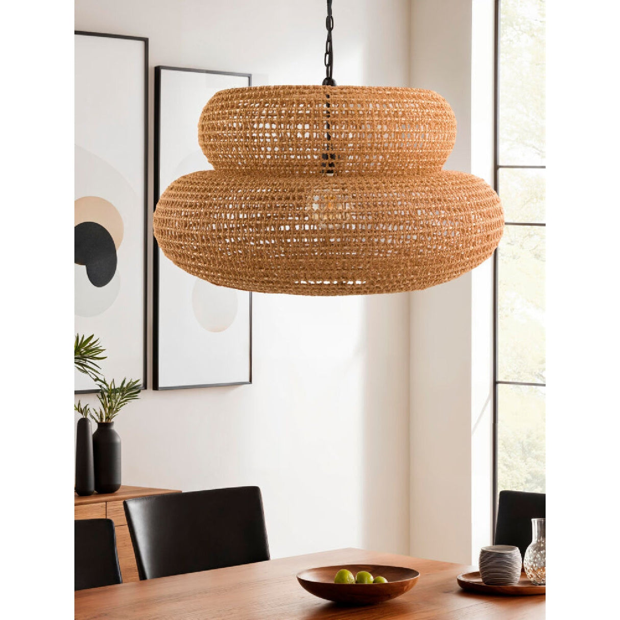 Modern European furniture - Brown Woven 2-Tier Pendant Lamp - www.oroa.com