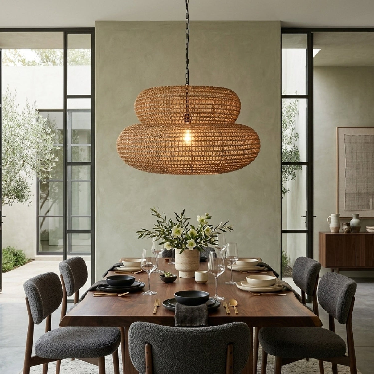 Modern European furniture - Brown Woven 2-Tier Pendant Lamp - www.oroa.com