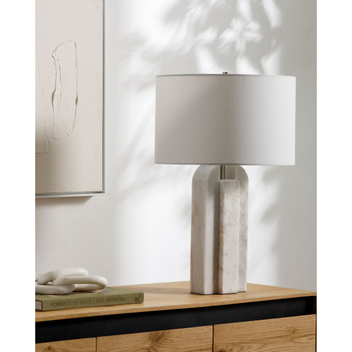 Modern European furniture - White Marble Linen Table Lamp S - www.oroa.com