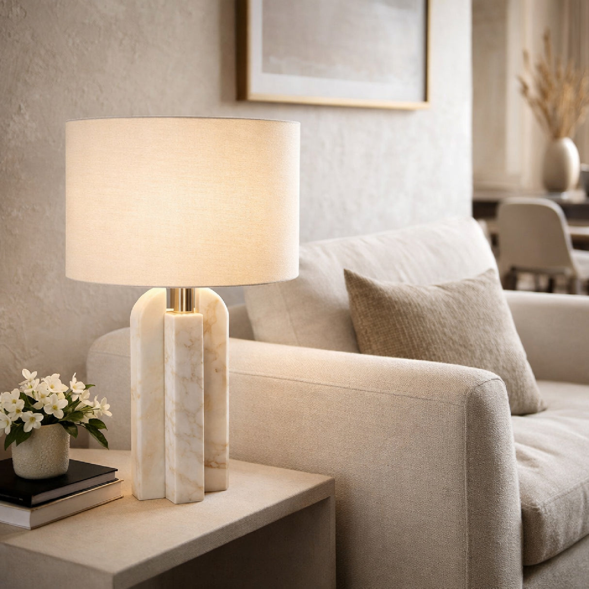 Modern European furniture - White Marble Linen Table Lamp S - www.oroa.com